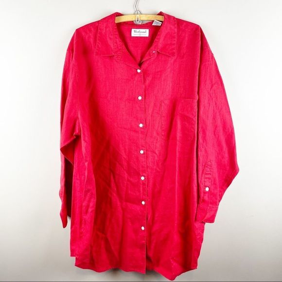 Westbound Tops - Westbound lagenlook red 100% Linen button down plus size 3X tunic blouse top